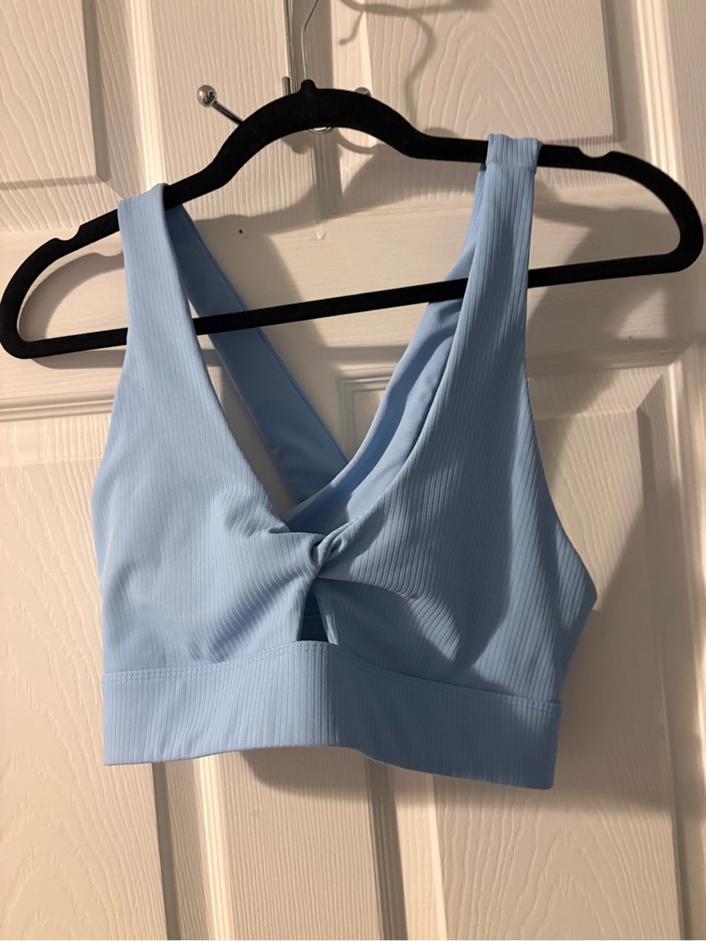 Fabletics Pale Blue Ribbed Knot-Front Sports Bra